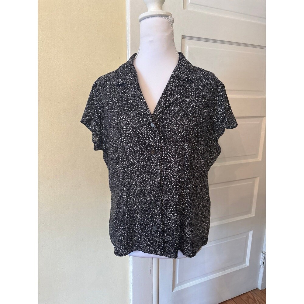 Womens short sleeve button down blouse vintage camp collar ditzy floral flutter
